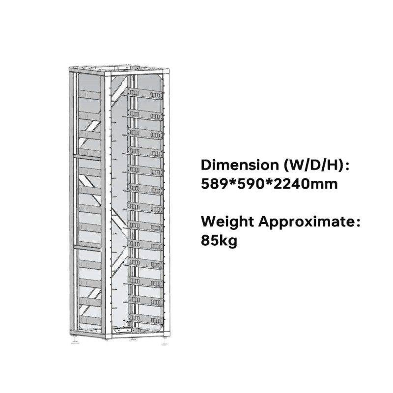 Deye Standard 19inch rack, caninstall 12 pcs batteries and 1 pcs High Voltage Battery cluster control box - Afbeelding 2